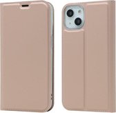 Magnetische zuigkracht Elektrisch geperste horizontale flip-lederen hoes met houder voor iPhone 13 (roségoud)