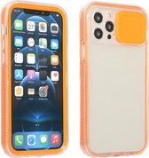 Sliding Camera Cover Design Schokbestendig TPU Frame + Clear PC Case voor iPhone 13 Pro (oranje)