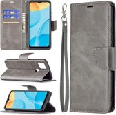 Voor OPPO A15 Retro Lamsvacht Textuur Pure Kleur Horizontale Flip PU Lederen Case met Houder & Kaartsleuven & Portemonnee & Lanyard (Grijs)