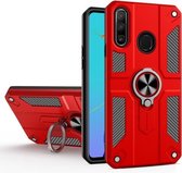 Voor Huawei P30 lite koolstofvezelpatroon pc + TPU-beschermhoes met ringhouder (rood)