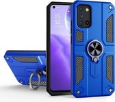 Koolstofvezelpatroon PC + TPU-beschermhoes met ringhouder voor OPPO Reno5 5G / 4G (donkerblauw)