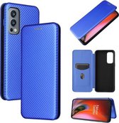 Voor OnePlus Nord 2 5G Koolstofvezeltextuur Magnetische Horizontale Flip TPU + PC + PU Lederen Case met Kaartsleuf (Blauw)