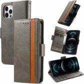 CaseNeo Business Splicing Dual Magnetic Buckle Horizontal Flip PU lederen tas met houder & kaartsleuven & portemonnee voor iPhone 13 Pro Max (grijs)