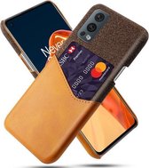 Voor OnePlus Nord 2 Doek Textuur PC + PU lederen achterkant Schokbestendig hoesje met kaartsleuf (oranje)