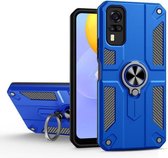 Koolstofvezelpatroon PC + TPU-beschermhoes met ringhouder voor vivo Y51 2020 (donkerblauw)