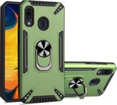 Voor Samsung Galaxy A30 PC + TPU-beschermhoes met 360 graden draaibare ringhouder (donkergroen)