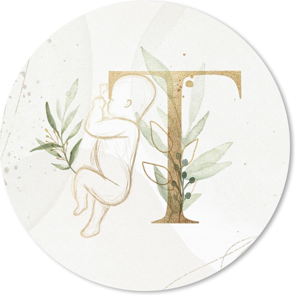 Muismat rond 30x30 cm - Mousepad Letters - T - Waterverf - Goud - Ronde muismatten