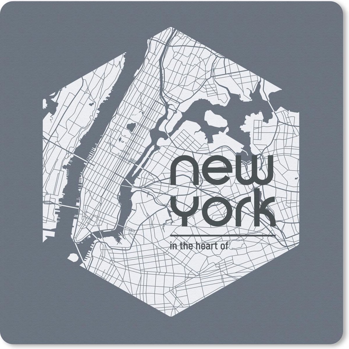 Muismat 30x30 cm - Mousepad New York - Plattegrond - Zeshoek - Muismatten - Stadskaart