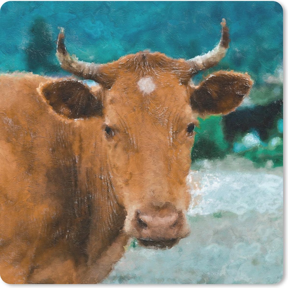 Muismat 20x20 cm - Mousepad Koe - Tekening - Bruin - Muismatten