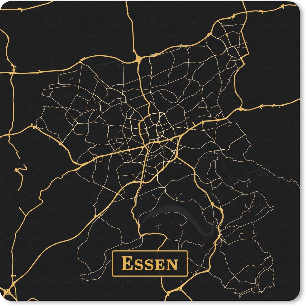 Muismat 30x30 cm - Mousepad Kaart - Essen - Zwart - Goud - Muismatten