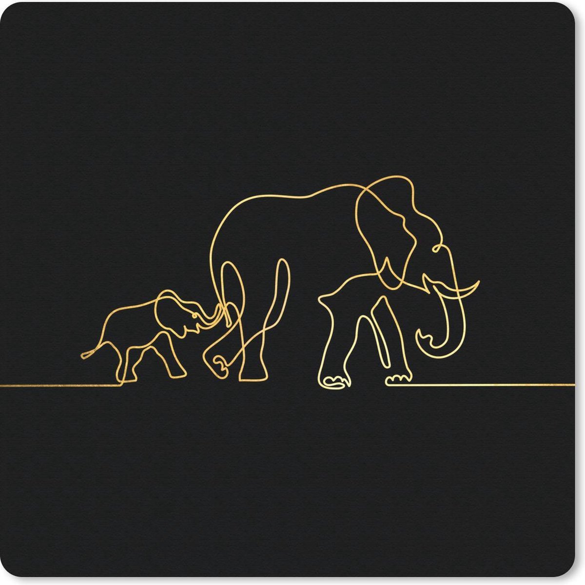 Muismat 20x20 cm - Mousepad Olifant - Goud - Zwart - Simpel - Muismatten