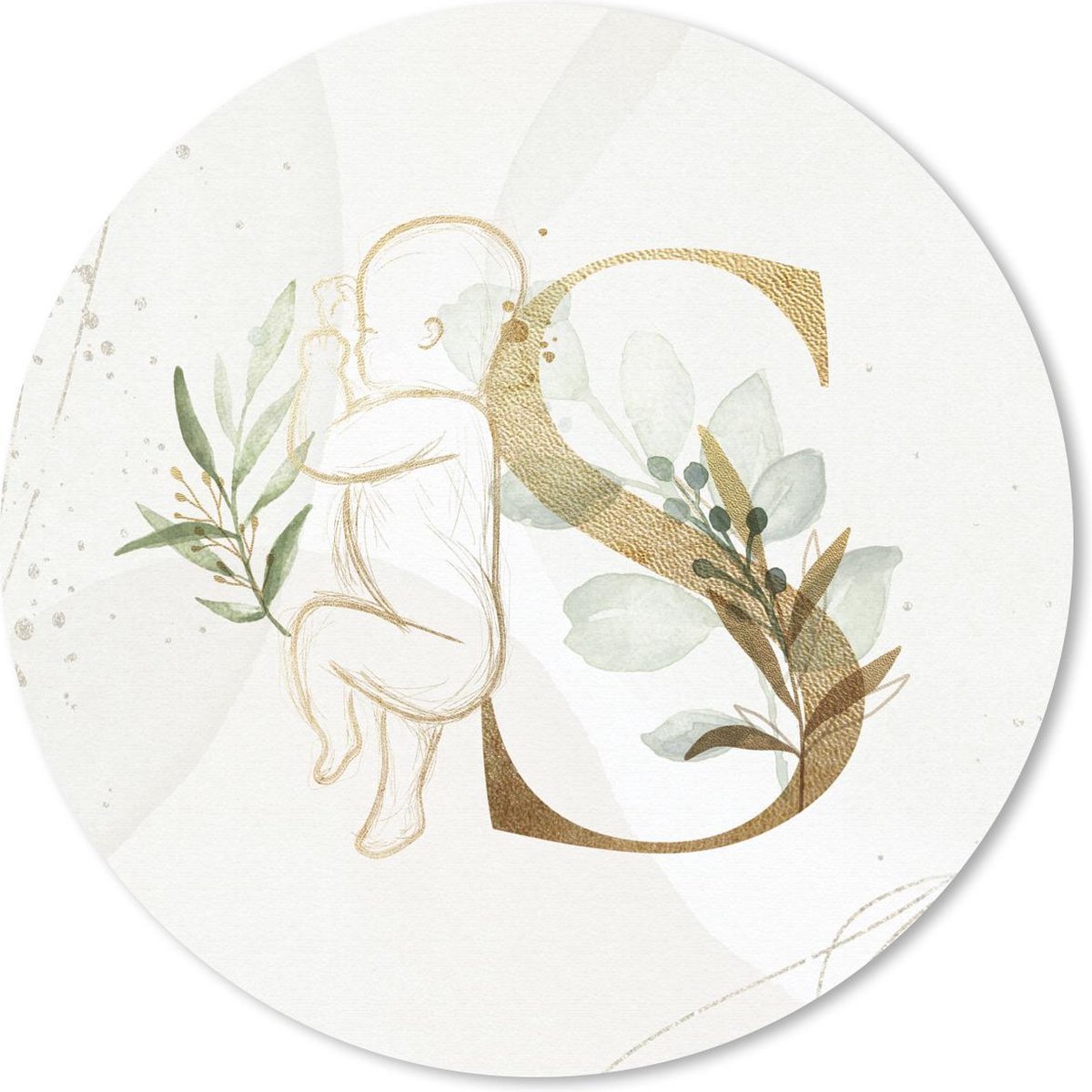 Muismat rond 20x20 cm - Mousepad Letters - S - Baby - Waterverf - Ronde muismatten