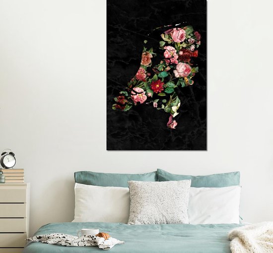 Décoration murale Métal - Peinture Aluminium Industriel - Kaart Europa - Nederland - Fleurs - 100x150 cm - Dibond - Photo sur aluminium - Décoration murale industrielle - Pour le salon/chambre