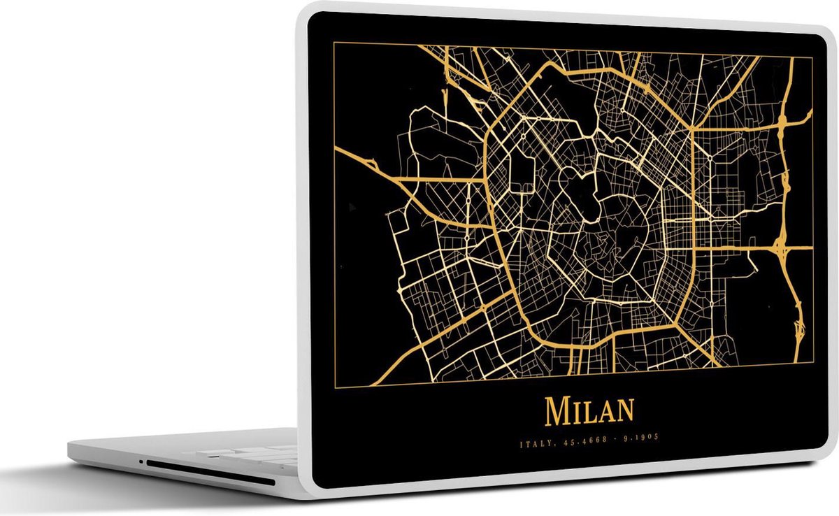 Laptop sticker - 13.3 inch - Kaart - Milaan - Luxe - Goud - Zwart - 31x22,5cm - Laptopstickers - Laptop skin - Cover