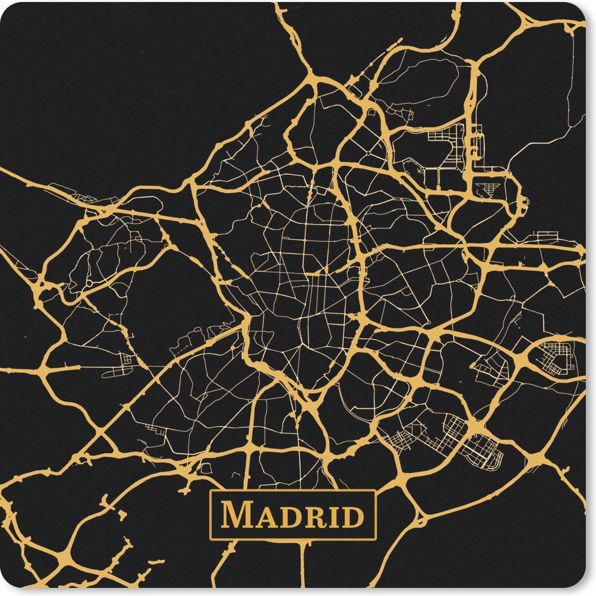 Muismat 30x30 cm - Mousepad Kaart - Madrid - Goud - Zwart - Muismatten