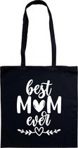 Tas - katoenen tas - Best mom ever - mom - mama - lange hengsels - boodschappentas - big shopper - stuks 1 - zwart
