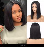 Synthetische hair silky straight middle part wig kleur 1b 30cm