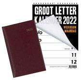 Brepols Bureau Agenda 2022 - Saturnus - 1d/1p - Bordeaux + MGPcards - Grootletter kalender 2022 - Week begint op Maandag