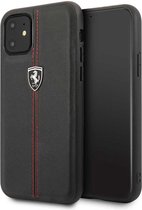 Ferrari Vertical Stripe Leather Hard Case for iPhone 11 - Black