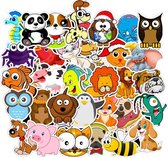 50x Schattige Dieren Cartoon Stickers - Kinderstickers - Getekende dieren voor op de fiets, beker, laptop, schoolspullen, kamer, etc - School - Kinderen - Stickers - Plakken - Stik