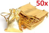 Luxe Gouden Organza Stof Zakjes - Kadozakjes / Kadotasjes - Cadeauverpakking Tasjes - Feestzakjes - Sieraden / Cadeau Kado Gift Bag Kado - Uitdeelzakjes Set Van 50 Stuks - Inpakzak