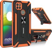 Voor Motorola Moto G9 Power War-god Armor TPU + PC Schokbestendige magnetische beschermhoes met opvouwbare houder (oranje + zwart)