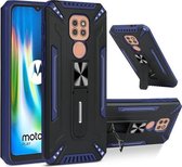 Voor Motorola Moto G9 Play War-god Armor TPU + PC Schokbestendige magnetische beschermhoes met opvouwbare houder (blauw + zwart)