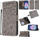 Voor Honor 7S Skin Feel Reliëf Zonnebloem Horizontale Flip Lederen Case met Houder & Kaartsleuven & Portemonnee & Lanyard (Grijs)