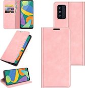 Voor Samsung Galaxy F52 5G Retro-skin Zakelijke Magnetische Zuignap Lederen Case met Houder & Kaartsleuven & Portemonnee (Roze)