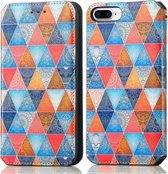 Kleurrijke magnetische horizontale flip PU lederen tas met houder & kaartsleuf & portemonnee voor iPhone 8 Plus/7 Plus (Rhombus Mandala)