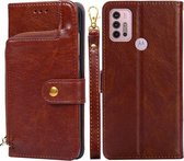 Voor Motorola Moto G30 Rits Tas PU + TPU Horizontale Flip Lederen Case met Houder & Kaartsleuf & Portemonnee & Lanyard (Bruin)