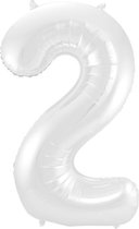 Folat - Folieballon Cijfer 2 Wit Metallic Mat - 86 cm