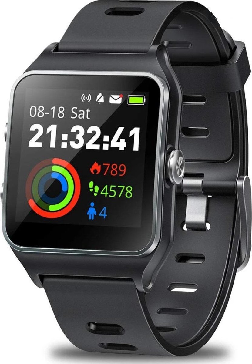 DrPhone - PureSport Pro - GPS Sport Horloge - Fitness Tracker Waterproof Hartslagmeting met illumi Run (Strava) - Zwart - DrPhone