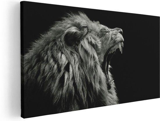 Artaza - Peinture sur toile - Lion rugissant - Tête de lion - Zwart Wit - 40 x 20 - Klein - Photo sur toile - Impression sur toile