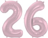 De Ballonnenkoning - Folieballon Cijfer 26 Pastel Roze Metallic Mat - 86 cm