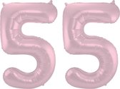 De Ballonnenkoning - Folieballon Cijfer 55 Pastel Roze Metallic Mat - 86 cm