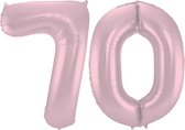 De Ballonnenkoning - Folieballon Cijfer 70 Pastel Roze Metallic Mat - 86 cm
