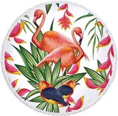 Strandlaken rond 150cm - strandkleed rond - Flamingo - Vogels