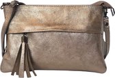 TOUTESTBELLE - Klein glans leren schoudertasje rits franje - Crossbody tasje - Dames - Leer - Brons