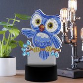 Diamond painting Led tafel lamp - Uil blauw