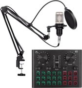 Microfoon met Draagarm & Geluidskaart – All-In-One Set  - Plug&Play – Noise Cancelling - Zilver