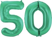 De Ballonnenkoning - Folieballon Cijfer 50 Groen Metallic Mat - 86 cm