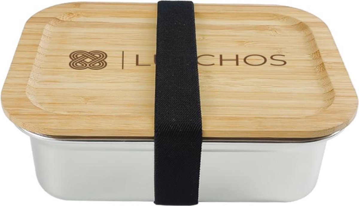LUTCHOS Broodtrommel - Lunchbox - Brooddoos - Bamboe Bestek - Sluitelastiek - RVS - 1000 ml