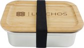 LUTCHOS - Broodtrommel - Lunchbox - Bamboe deksel - Bamboe bestek - Sluitelastiek - RVS - 1000 ml