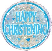 Helium Ballon Happy Christening Blauw 45cm leeg