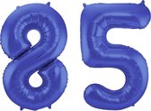 De Ballonnenkoning - Folieballon Cijfer 85 Blauw Metallic Mat - 86 cm