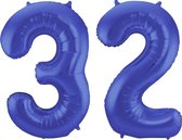 De Ballonnenkoning - Folieballon Cijfer 32 Blauw Metallic Mat - 86 cm