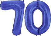 De Ballonnenkoning - Folieballon Cijfer 70 Blauw Metallic Mat - 86 cm
