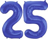 De Ballonnenkoning - Folieballon Cijfer 25 Blauw Metallic Mat - 86 cm
