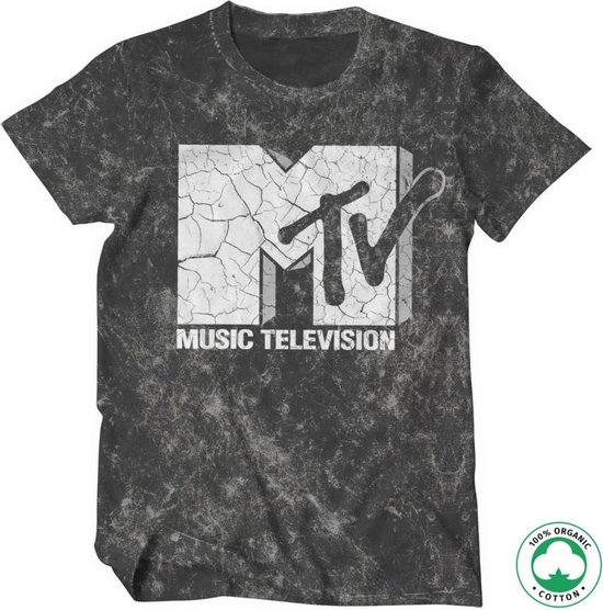 MTV Heren Tshirt -M- Cracked Logo Organic Zwart